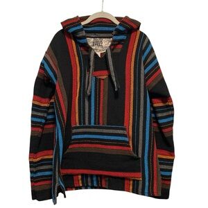 Striped Multicolor Women's Baja Pullover Poncho Kangaroo Hoodie